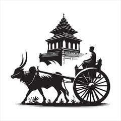 Fototapeta premium bullock cart wheel silhouette vector With White Background 