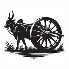 Fototapeta premium bullock cart wheel silhouette vector With White Background 