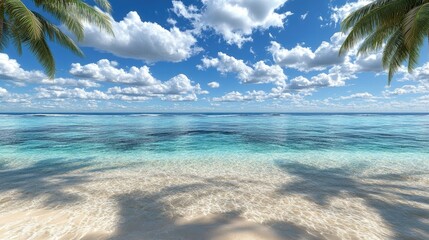 Tropical beach landscape panorama with palm trees and turquoise water