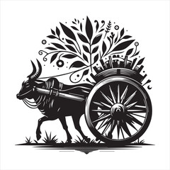 Fototapeta premium bullock cart wheel silhouette vector With White Background 
