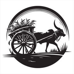 Fototapeta premium bullock cart wheel silhouette vector With White Background 