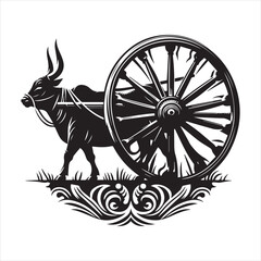 Fototapeta premium bullock cart wheel silhouette vector With White Background 