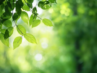 Obraz premium Sunshine illuminating green treetops in a beech forest, capturing the vibrant energy of nature, creating a breathtaking panoramic view.