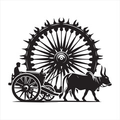 Fototapeta premium bullock cart wheel silhouette vector With White Background 