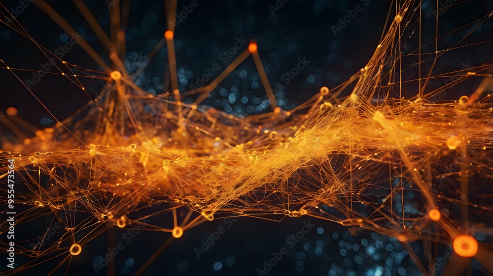 Poster abstract network: a mesmerizing abstract image depicting a network of glowing orange lines and point