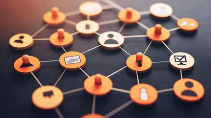 Connecting with People through a Network of Orange Circles, Network , Connection, Collaboration