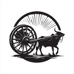Fototapeta premium bullock cart wheel silhouette vector With White Background 