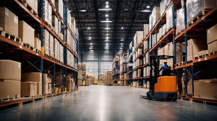Man Operating Forklift in Warehouse