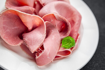 ham spam pork meat fresh meal snack on the table copy space food background rustic top view