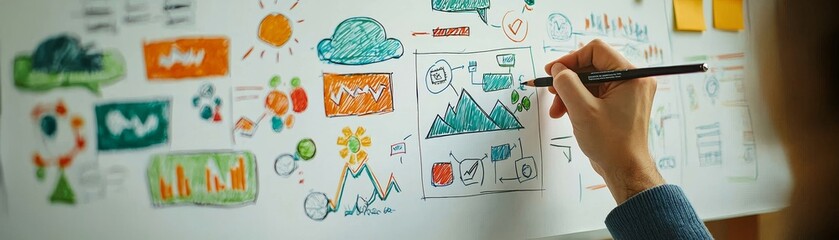 Hand Drawing Colorful Abstract Design on Whiteboard, whiteboard, brainstorming, idea