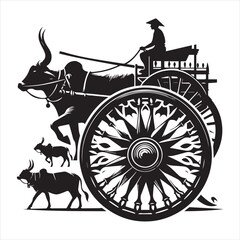 Fototapeta premium bullock cart wheel silhouette vector With White Background 