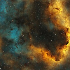 Obraz premium Cosmic Nebula with Teal and Gold Gas Clouds and Scattered Stars