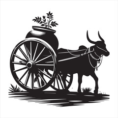Fototapeta premium bullock cart wheel silhouette vector With White Background 