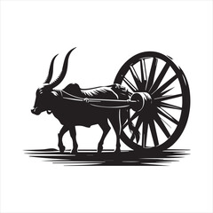 Fototapeta premium bullock cart wheel silhouette vector With White Background 