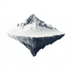 Floating Snowy Mountain Range on White Background