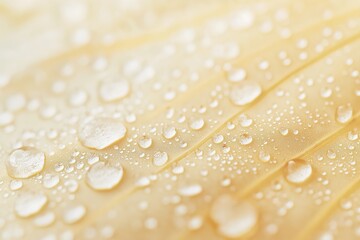 Fototapeta premium A close-up image showing the abstract detail of yellow fabric covered with fine water droplets, enhancing texture and vibrancy.
