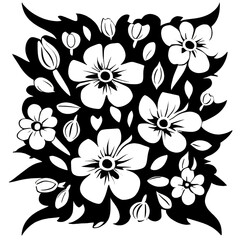 primitive outline illustration. floral patterns, festive bouquets, flowers, interesting patterns