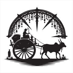 Fototapeta premium bullock cart wheel silhouette vector With White Background 