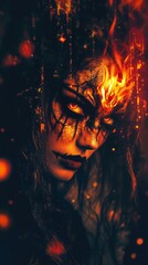 Fototapeta premium The Ancient Vampire Beauty: Creepy Woman Covered in Ember
