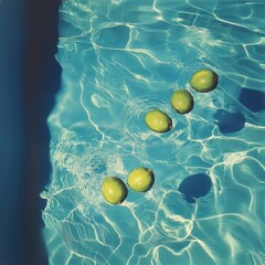 Five Limes Floating in a Swimming Pool