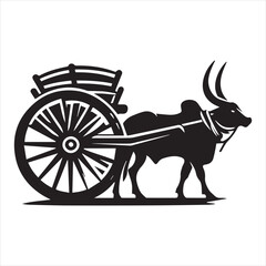 Fototapeta premium bullock cart wheel silhouette vector With White Background 