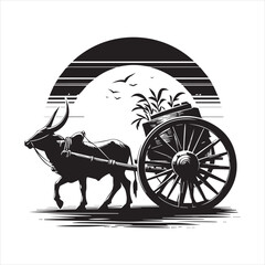 Fototapeta premium bullock cart wheel silhouette vector With White Background 