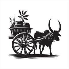 Fototapeta premium bullock cart wheel silhouette vector With White Background 