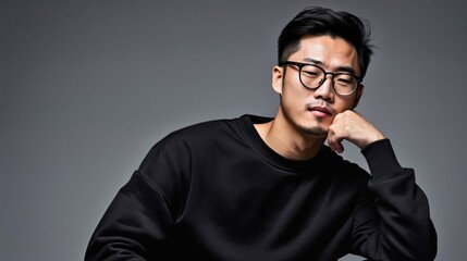 Obraz premium Man in Black Shirt and Glasses Posing for Picture