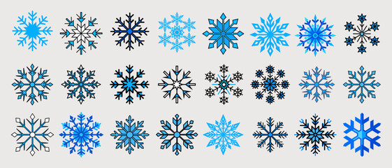 High resolution blue snowflake icon set isolated vector white background 