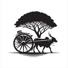 Fototapeta premium bullock cart wheel silhouette vector With White Background 