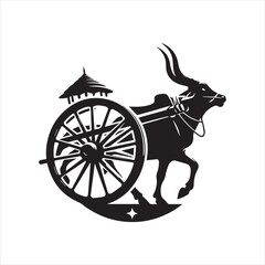 Fototapeta premium bullock cart wheel silhouette vector With White Background 