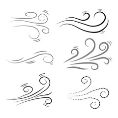 Blowing wind line icon Isolated on white background. Doodle wind line sketch set. Hand drawn doodle wind motion, air blow. Sketch drawn air blow motion, smoke flow art vector illustration.