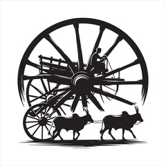 Fototapeta premium bullock cart wheel silhouette vector With White Background 