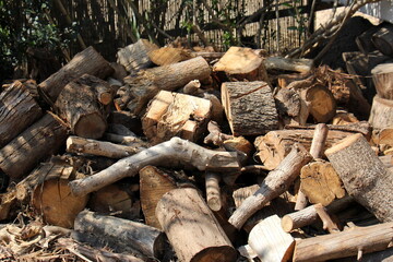 firewood prepared for heating the house in winter.