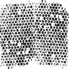 Monochrome texture composed of irregular graphic elements. Distressed uneven grunge background. Abstract vector illustration. Overlay for interesting effect and depth. Isolated on white background.