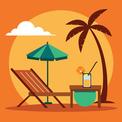 Sunset in sea beach tropical place scene color vector illustration