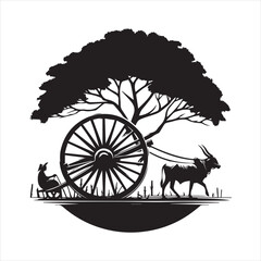 Fototapeta premium bullock cart wheel silhouette vector With White Background 