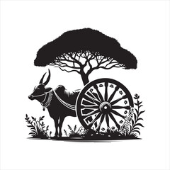 Fototapeta premium bullock cart wheel silhouette vector With White Background 