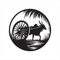 Fototapeta premium bullock cart wheel silhouette vector With White Background 