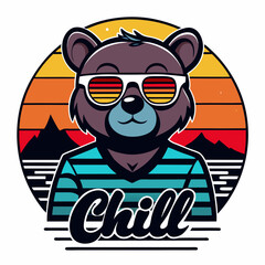 
Vintage Sunset Bear Chill T-Shirt Design
