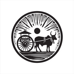 Fototapeta premium bullock cart wheel silhouette vector With White Background 