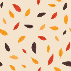 Colorful autumn leaf pattern on a beige background, ideal for fall-themed vector illustrations and designs