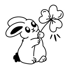 A sketchy icon of rabbit holding shamrock leaf 