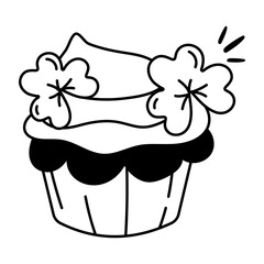 Hand drawn icon of shamrock cupcake 
