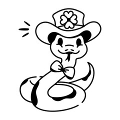 Obraz premium Snake with st patrick hat, doodle icon 