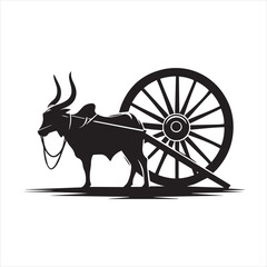 Fototapeta premium bullock cart wheel silhouette vector With White Background 