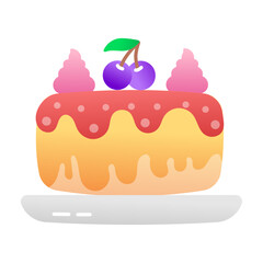 A flat style icon of cake with fruit topping  