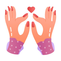 Hands making heart gesture, flat icon 