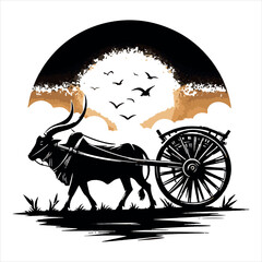 Fototapeta premium bullock cart wheel silhouette vector With White Background 