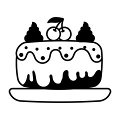 A glyph style icon of cake with fruit topping  